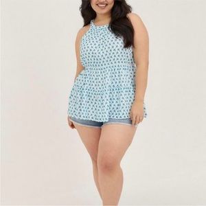 Torrid Blue White Babydoll Eyelet Tiered Flowy Sleeveless Tank Top Size 2